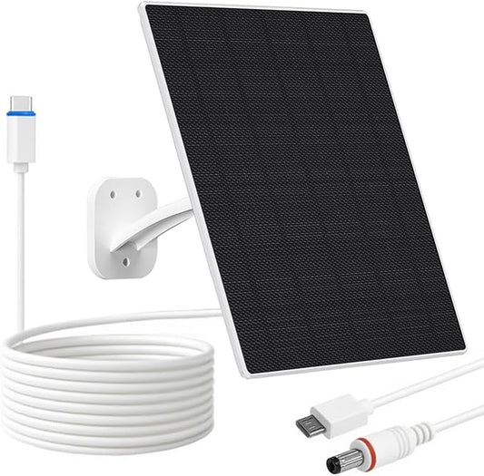FUTUREZEN Solar Panel for Security Camera, 10W Solar Charger with DC 5.5x2.1mm, USB-C & Micro USB Port, IP66 Waterproof, 360° Adjustable Mount, 7.2FT Cable