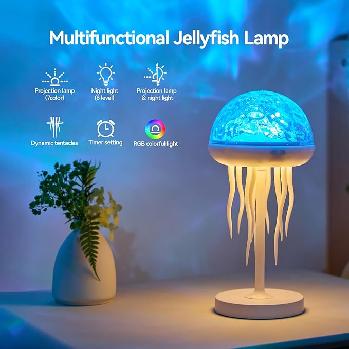 Vivilumens Jellyfish Lamps Projector RGB Night Lights with 7 Color Portable Bright Table Desk Lamp Nightlight Ocean Ambient Lighting for Bedroom Living Room Christmas Home Decor Gift for Birthday
