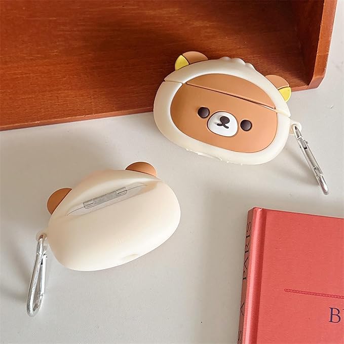 Wireless Charging Earphone Case Compatible with Airpods 4, Cute Kawaii Bear Design Soft Silicone Full Body Protective Skin Cover, Kids Girls Women Cartoon Earbuds Accessories
