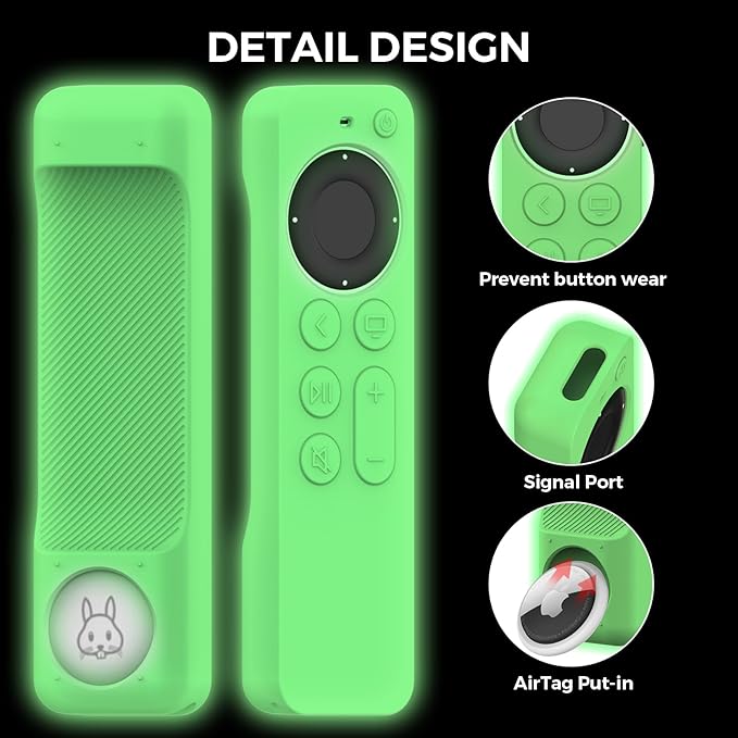 AHASTYLE Portable Electronic Device Cover for 2022 Apple TV 4K HD Siri Remote 3rd Generation, Glow Green Case with AirTag Holder and Anti-Slip Hand Strap
