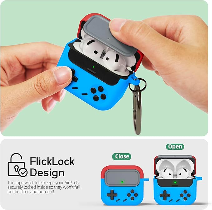 Inesore for Airpods 4 Case with Lock,Compatible with Airpods 4 with Active Noise Cancellation Cases,Classic Cool Funny Game Console Air pods4 Case Cover for Men Boy with Cleaner Kit(Red Blue) | with Locking, 2024, with Cleaner Kit, for Men Boy