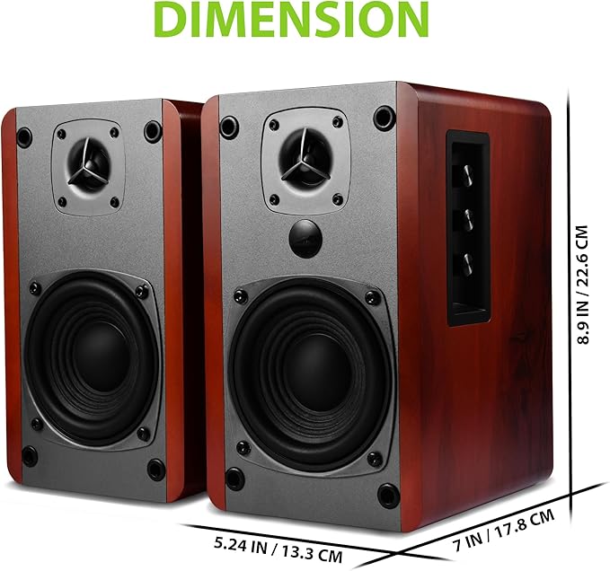SINGING WOOD BT27 Active Bluetooth Bookshelf Speakers - 60W Powered Studio Monitors, Home Theater Computer Speakers with RCA, Treble/Bass Control, DSP & DRC | HiFi Sound, Wood Grain Finish (Walnut)