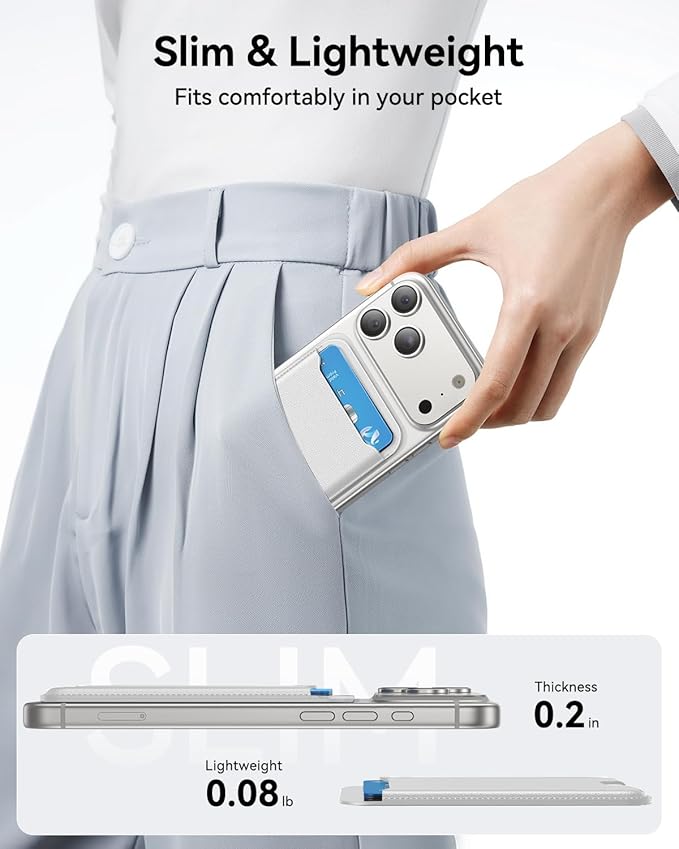 for MagSafe Wallet, 3 Cards Holder, Slim Magnetic Phone Wallet for iPhone 17/16/15/14/13/12 Pro Max Plus Air Series,RFID Blocking Vegan Leather,White