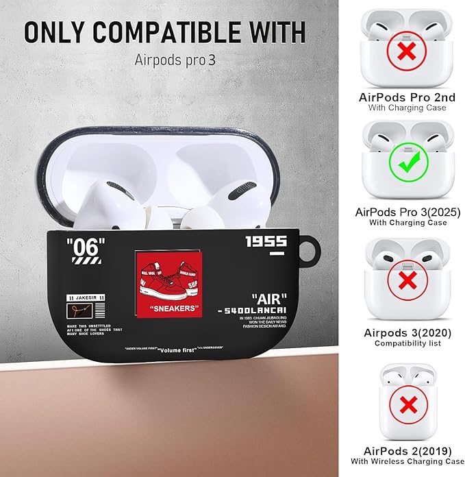 Compatible Airpods Pro 3 Case(2025),Cool Design Shoe Print Soft Silicone Protective Cases for Apple AirPods Pro 3rd Generation Case,Airpod Pro 3 Cover with Lanyard & Keychain for Men/Boy