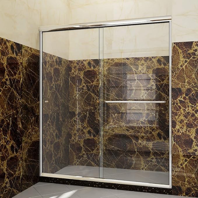 SUNNY SHOWER Double Sliding Shower Door Semi-Frameless Shower Enclosure 1/4 inch Glass Bypass Sliding Bathroom Door, Chrome Finish, 48 in. W x 72 in. H