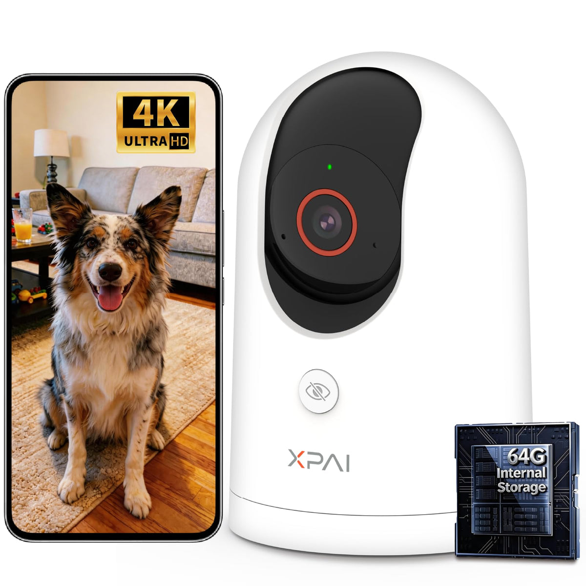 4K UHD Indoor Camera, 64G Built-in Storage No Subscr | Home Security C - Image 1