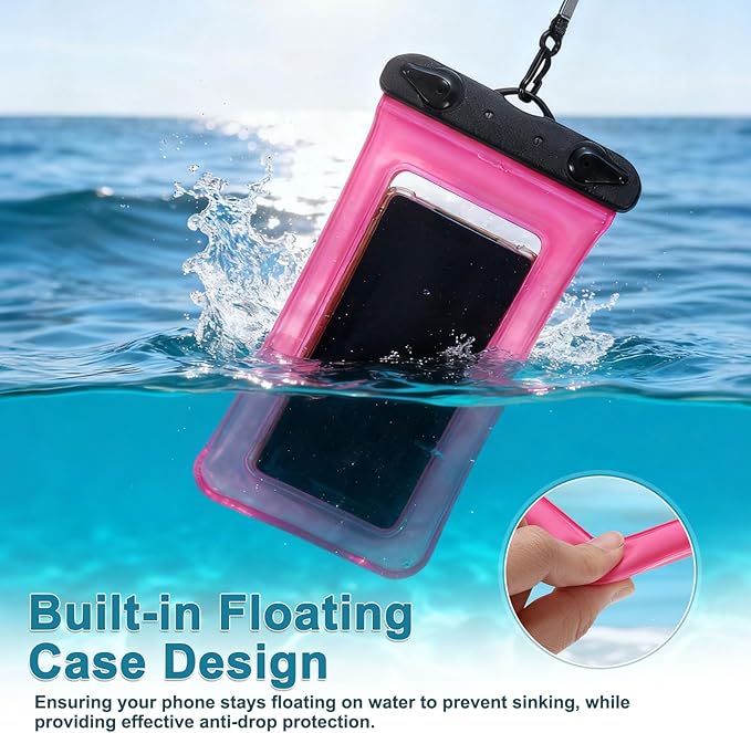 PATIKIL 3Pcs Waterproof Phone Pouch Floating No Sink Universal Cellphone Dry Bag Waterproof Phone Case for Kayaking Beach Swimming Hiking, Pink Blue
