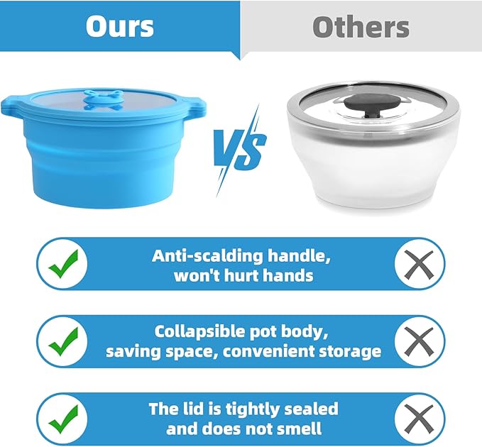 Collapsible Silicone Microwave Cookware Cooker Steamer for Cooking with Lids, 0.8L and 1.4L Glass Food Storage Container Sealed Bowl Mixing Bowls 3pc Set BPA Free
