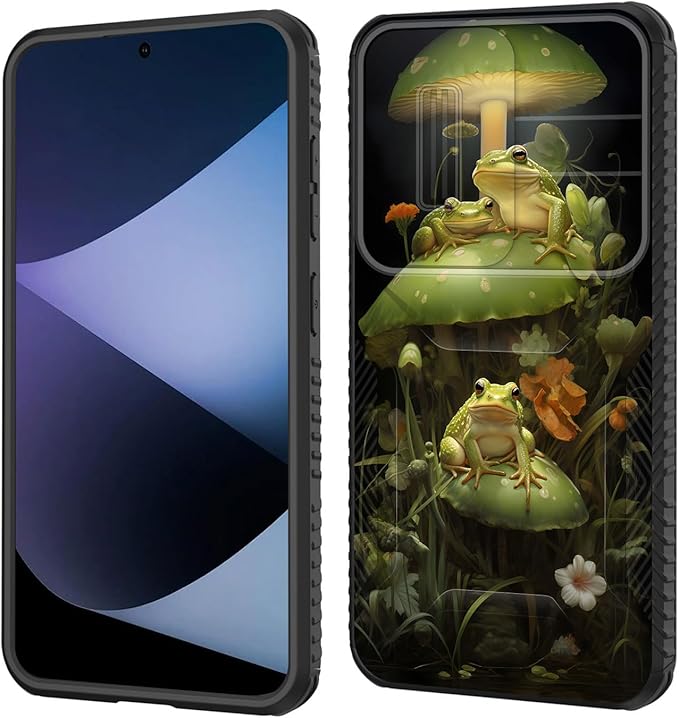 for Galaxy S24 FE Case Built in Slide Camera Lens Cover,Heavy Duty Shockproof Protection Dual Layer Case for Samsung Galaxy S24 FE 5G 6.7" 2024,Cute Frog Mushroom