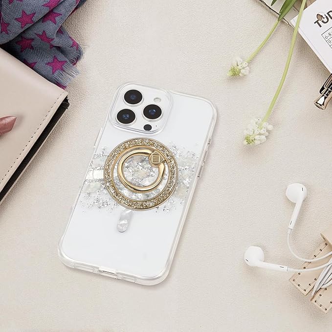 Magnetic Phone Ring for MagSafe Grip [Super Magnet] Gold Twinkle Design Ring Holder Stand, magsafe pop Socket, Mag Safe Accessory for iPhone 16/15/14/13 Pro Max Plus, Gold