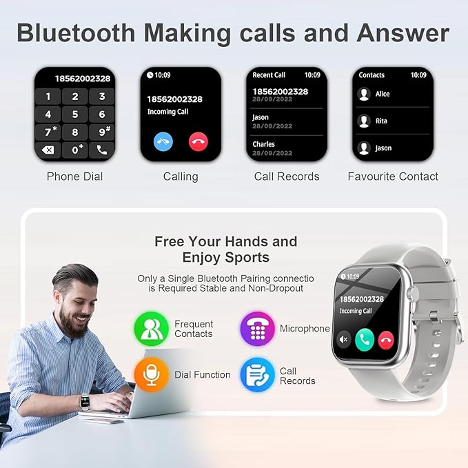 GADIXY Smart Watches for Men Women with Bluetooth Calls,1.83" Fitness Tracker with SpO2/HR/Sleep/BP Monitor,110+ Sports Activity Trackers,IP68 Waterproof Watches for Women for Android Phones Grey