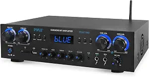 Pyle Home Stereo Receiver with Bluetooth - 4 Channel Amplifier, 800 Watt Max, USB-A Input w MP3 Player, Easy Karaoke Setup with Mic Vol, Reverb and Delay, RCA in/Out, SD Card, FM Radio - PDA77BU