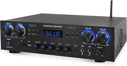 Pyle Home Stereo Receiver with Bluetooth - 4 Channel Amplifier, 800 Watt Max, USB-A Input w MP3 Player, Easy Karaoke Setup with Mic Vol, Reverb and Delay, RCA in/Out, SD Card, FM Radio - PDA77BU - Image 1