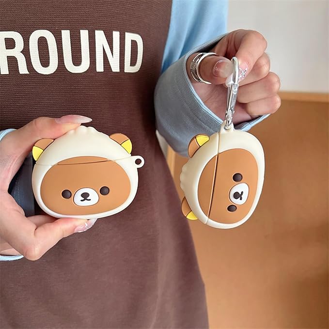 Wireless Charging Earphone Case Compatible with Airpods 4, Cute Kawaii Bear Design Soft Silicone Full Body Protective Skin Cover, Kids Girls Women Cartoon Earbuds Accessories