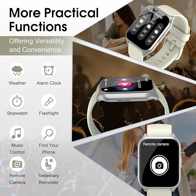Smart Watch, 1.85" HD Smartwatches for Men Women (Answer/Make Calls), 100+ Sport Modes Fitness Tracker Watch, Heart Rate/Sleep Monitor, IP68 Waterproof Activity Tracker, Smartwatch Bee White