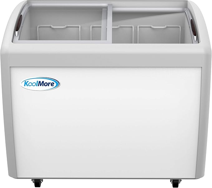 KoolMore - MCF-9C Commercial Ice Cream Freezer Display Case, Glass Top Chest Freezer with 3 Storage Baskets and Sliding Lid, Large 9 cu. ft. Capacity, White