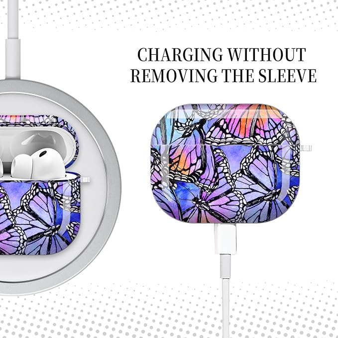 for AirPods Pro 3 Case, Compatible with AirPods Pro 3rd Generation Case (2025), Shockproof Protective Cover with Golden Carabine (Beautiful Butterfly Purple)