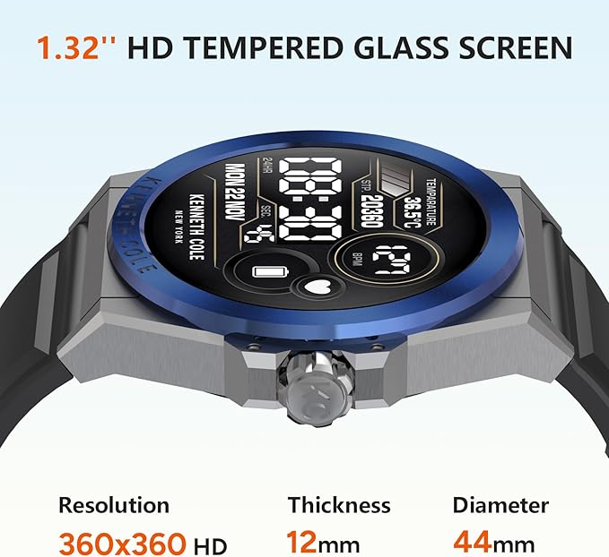 Smart Watches for Men, 1.32" HD Round Touchscreen Smartwatch, Heart Rate/SpO2/Sleep Monitor, Call Notification, 100+ Sports Modes, IP68 Waterproof Fitness Watch for iPhone Android Compatible (Blue)