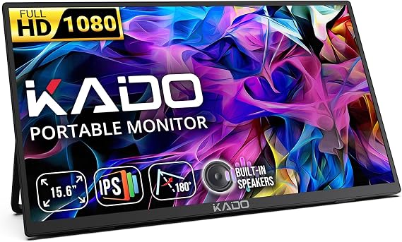 Kado 15.6-Inch 75Hz Portable Monitor, FHD 1080p USB-C mini-HDMI IPS Display