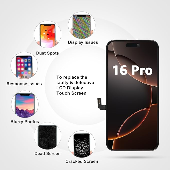 LL TRADER Screen Replacement for iPhone 16 Pro 6.3" LCD Retina FHD Display COF Touch Screen Digitizer with Repair Tool Kits, Waterproof Tape, Screen Protector