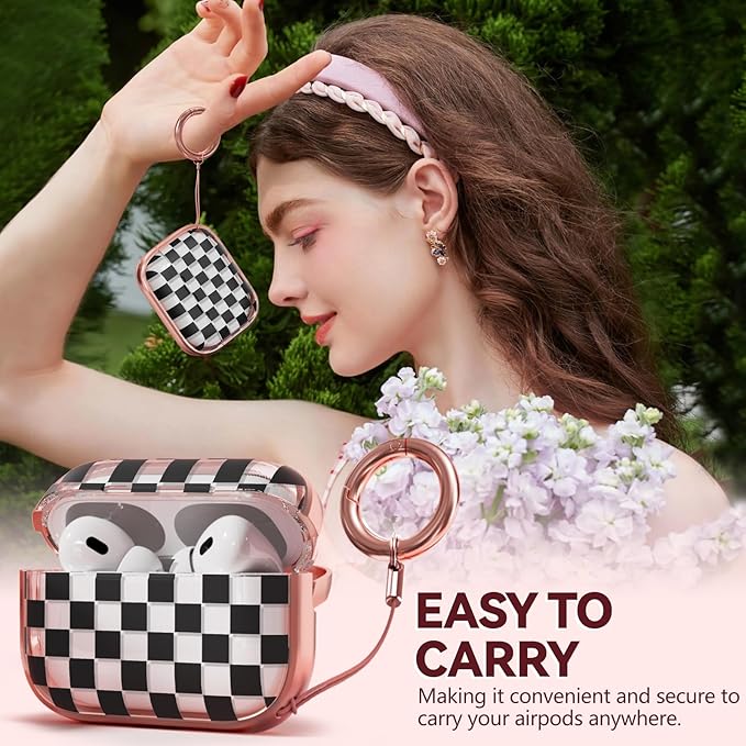 Inesore for AirPods Pro 2nd Generation Case Cover with Lock, Flowers Cute Clear Air Pods Pro 2 Case Hard iPod Pro Cases for Women Girls with Cleaner Kit (2023 USB-C /2022/2019) -Checkerboard