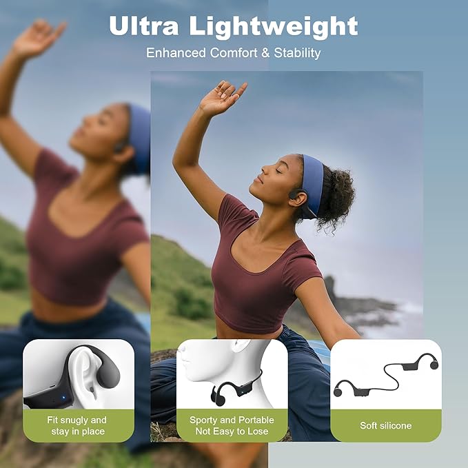 Open Ear Bone Conduction Headphones Bluetooth Wireless with Mic, 12H Battery, Lightweight IPX5 Waterproof Sport Headphones for Running, Cycling, Workout (Nightfall Black)