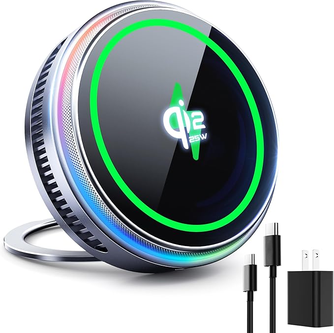 Qi2.2 25W for MagSafe Charger Ultra Fast Charging Cooling Pad Magnetic Wireless Charger for iPhone 12-17 Series & Android (5ft C to C Cable & 45W Adapter Included)