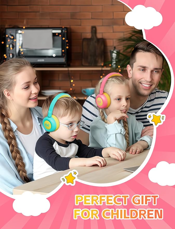 gorsun Kids Bluetooth Headphones,Toddler Headphones with Microphone,85dB Volume Limited,Bluetooth 5.3 Twistable Lightweight Kids Wireless Earphones for Boy Girl Tablet Travel School
