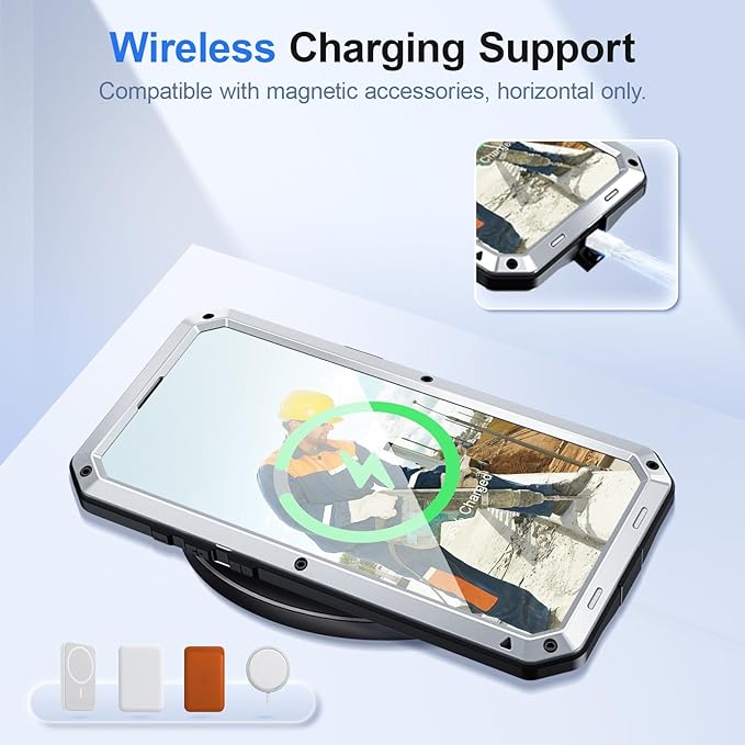 Mitywah Metal Case for iPhone 16 Pro Max, Rugged Phone Case with 9H Screen Protector Military Grade Full Body Protection Heavy Duty Dual Layer Screw Bumper Protective Case for 16 Pro Max Silver