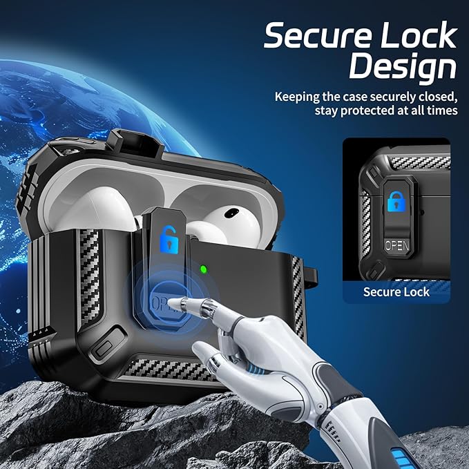 for AirPods Pro 3 Case (2025 New), Secure Lock Cases Cover with Cleaning Kit & Keychain Compatible with Airpods Pro 3rd Generation Case for Men Women, Powerful Drop Protection