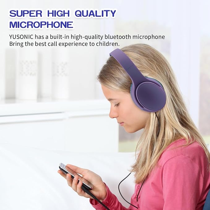 Kids Wireless Headphones, Bluetooth Headphone for Teen Kids, Over Ear Toddler Headphones Foldable with Built-in Mic for Cell Phones TV Tablet School Network Boys Girls (e6 Purple)
