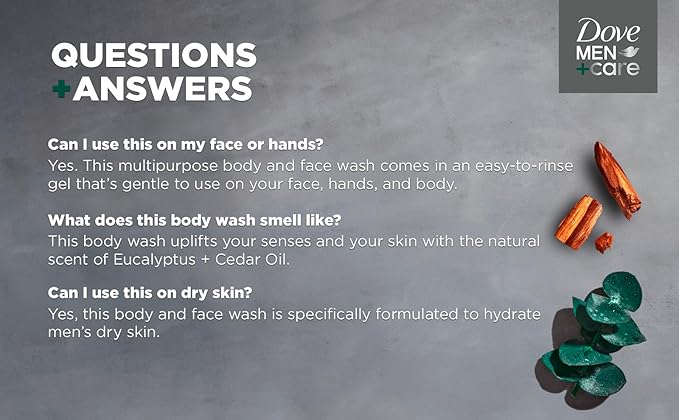 DOVE MEN + CARE Shower Tool For Stronger, Healthy-Feeling Skin Active Clean Scrubs and Exfoliates Body Wash Eucalyptus + Cedar Oil to Rebuild Skin in the Shower