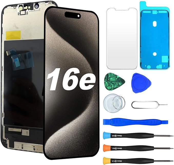 Replacement Screen for iPhone 16 E LCD FHD COF Retina Display Digitizer with Total Repair Tool Kits, Screen Protector, Waterproof Tape