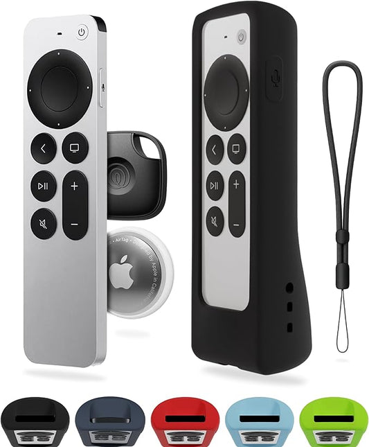 GripStand™ Apple TV Remote Cover, Scratch-Resistant Silicone Case Compatible with AirTag, Fits Siri Apple TV 4K/HD (2nd & 3rd Gen), Stand-Up Design, Enhanced Grip, Ultra Black by 73&Sunny