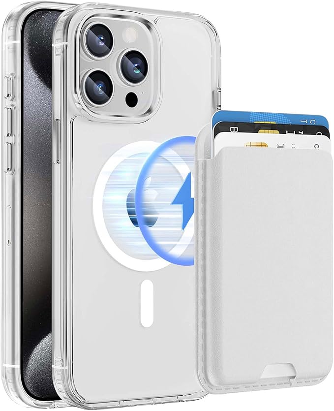 Magnetic for iPhone 12 & iPhone 12 Pro Case Clear with White Detachable Wallet, Compatible with MagSafe, Military Protective Slim Phone Cover with Card Holder