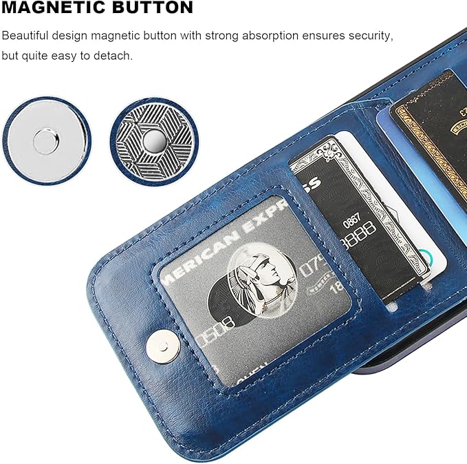 KIHUWEY Compatible with iPhone 16 Case Wallet with Credit Card Holder, Flip Premium Leather Magnetic Clasp Kickstand Heavy Duty Protective Cover for iPhone 16 6.1 Inch (Blue)