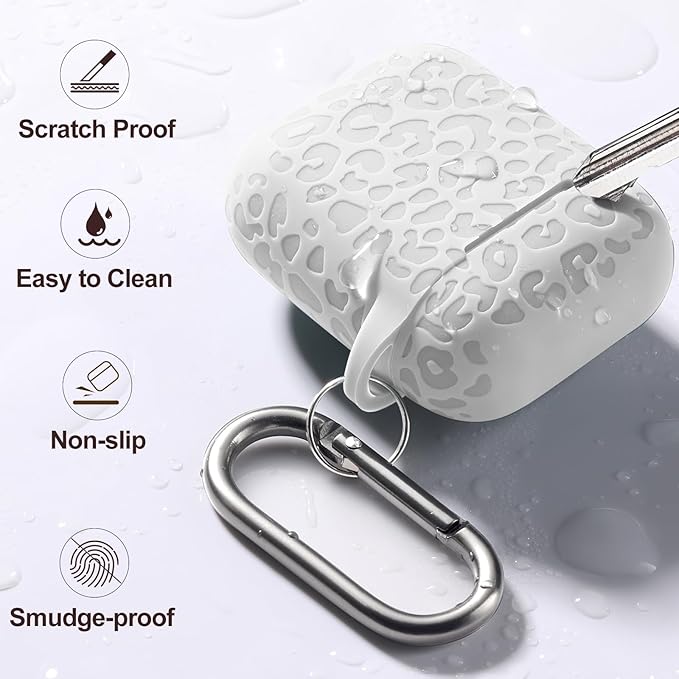 Leropard Engraved for AirPods Case Cover, Cute Soft Silicone Protector with Keychain Compatible with Airpods 2nd/1st Generation,Front LED Visible,Starlight