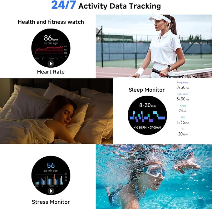 Smart Watches for Women Men 1.27" HD Fitness Tracker with Heart Rate/Sleep/Step/SpO2 Monitor, IP68 Waterproof Watch for Android iOS (Blue)