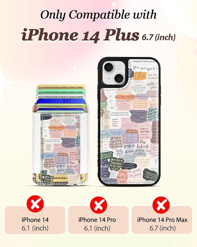 Shorogyt for iPhone 14 Plus Wallet Case - Fits 5 Cards, Compatible with Magsafe Detachable Magnetic Credit Card Holder Leather Cardholder Cute Phone Cover Women Girls for Apple 14Plus, Collage