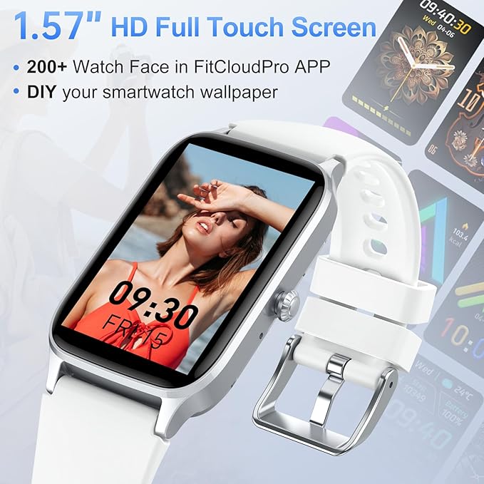 Smart Watch for Men Women, 1.57" Smartwatch (Answer/Make Call), 2025 NEW Fitness Tracker with 110 Sport Modes, Heart Rate/Sleep Monitor, IP68 Waterproof, Pedometer, Fitness Watch for Android iOS White