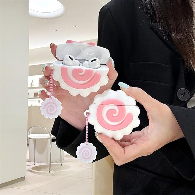 Case Compatible with 2024 Airpods 4, Cute Kawaii Fish Board Design Keychain Case Cover, Portable Earbuds Accessories Soft Silicone Shockproof Wireless Earphone Protector with Pendant White