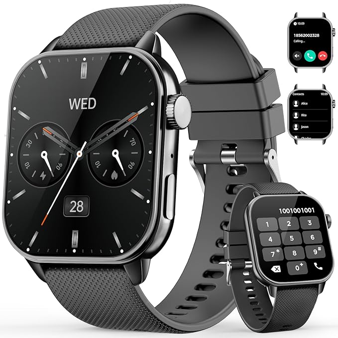 Smart Watch for Men Women, 1.85'' AMOLED HD Fitness Watch with 120+ Sports Modes, Bluetooth Call/Heart Rate/Sleep Monitor/Pedometer, Smartwatch for Android iOS, IP68 Waterproof, Light Black