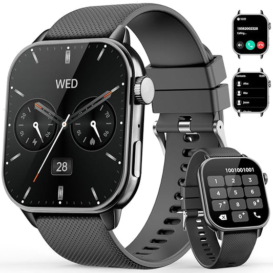 Smart Watch for Men Women, 1.85'' AMOLED HD Fitness Watch with 120+ Sports Modes, Bluetooth Call/Heart Rate/Sleep Monitor/Pedometer, Smartwatch for Android iOS, IP68 Waterproof, Light Black