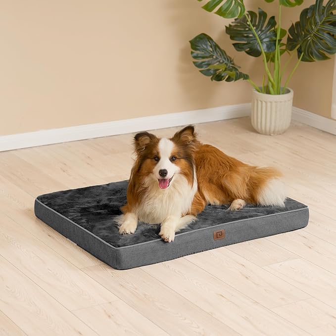 EHEYCIGA Memory Foam Dog Bed Orthopedic 35"x23"，Waterproof Pet Bed for Larged Size Dogs ，Washable Pet Mat with Removable Cover,Dark Grey