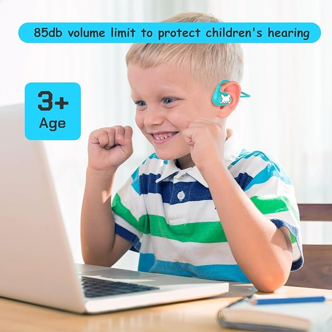 Kids Headphones, LK15 Open Ear Bluetooth Headphones with Air Conduction, Ultra-Light, 85dB Volume Limiting Wireless Headphone for Children Teens Boys Girls (Blue)
