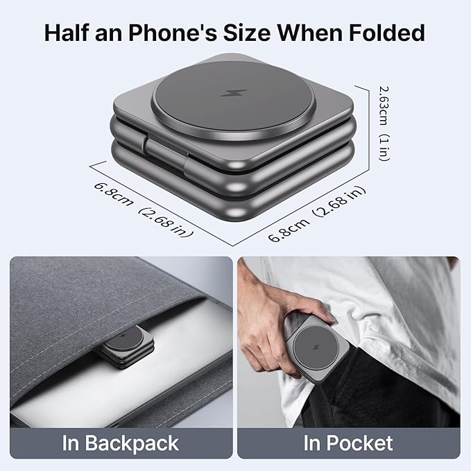 KU XIU Wireless Charger for Samsung,Zinc Alloy Foldable 3 in 1 Wireless Charging Station for Samsung Galaxy S26 S25 Ultra S24 S23 Note Z Fold 7 Flip/Buds,Fast Charger for Galaxy Watch Ultra 8 7 6 5 4