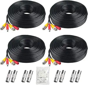 BNC Cable, 200ft 4Pack All-in-One Siamese Video and Power Security Camera Wire Cord with 2 Female Connectors for All Max 5MP HD CCTV DVR Surveillance System