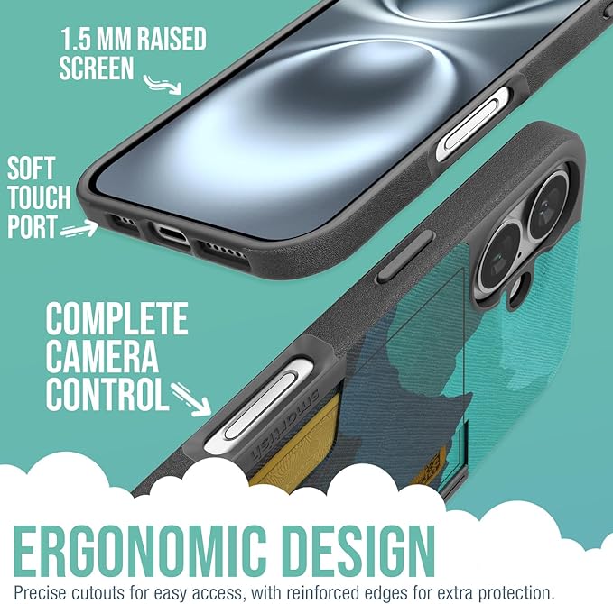 Smartish® iPhone 16 Wallet Case - Wallet Slayer Vol. 2 [Slim + Protective] Credit Card Holder w/Kickstand - Drop Tested Hidden Card Slot Cover Compatible w/Apple iPhone 16 - Moving Mountains