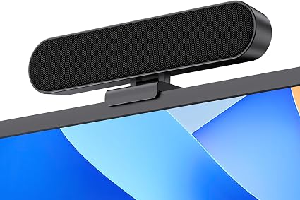 Inwa Computer Speakers for Desktop PC Monitor, USB Wired Computer Sound Bar with Clip, Plug and Play Laptop Speaker for PC Mac Tablet, Loud Sound, USB A to USB C, Easily Clamps to Monitors