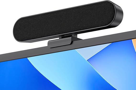 Inwa Computer Speakers for Desktop PC Monitor, USB Wired Computer Sound Bar with Clip, Plug and Play Laptop Speaker for PC Mac Tablet, Loud Sound, USB A to USB C, Easily Clamps to Monitors